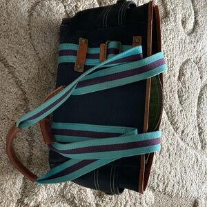 Gap canvas and leather bag. Black with blue and purple stripes.